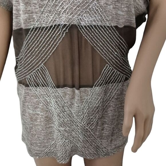 Y2K MISS ME Sheer Beaded Top S Short Sleeve Striped Relaxed V Neck Jersey Knit. - Picture 8 of 16